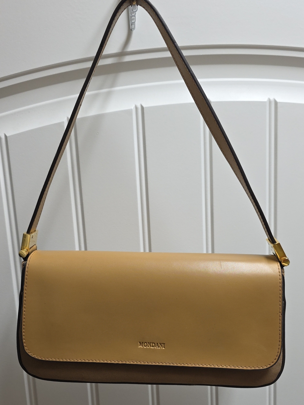 Mondani Camel-Tan Leather Shoulder Bag with Gold Hardware